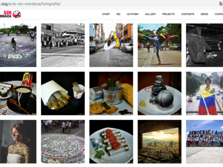 Screenshot of a gallery of art pieces featured by Sin Mordaza. 